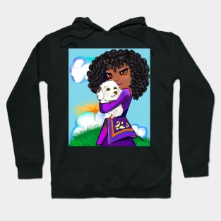 Girl with Afro hair cuddles puppy dog ii, Cavapoo puppy dog, cute Cavoodle, Cavapoo, Cavalier King Charles Spaniel Hoodie